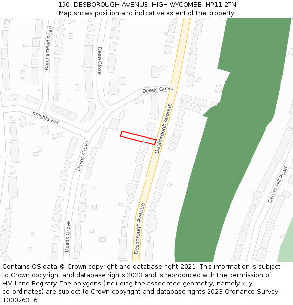 190, DESBOROUGH AVENUE, HIGH WYCOMBE, HP11 2TN: Location map and indicative extent of plot