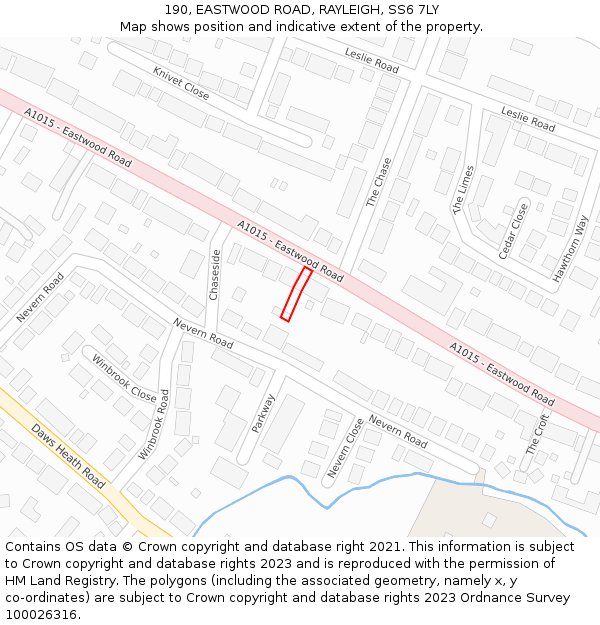 190, EASTWOOD ROAD, RAYLEIGH, SS6 7LY: Location map and indicative extent of plot