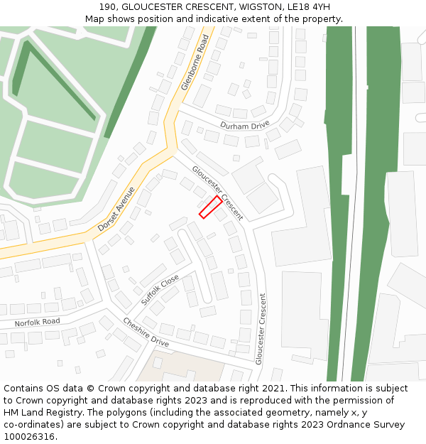 190, GLOUCESTER CRESCENT, WIGSTON, LE18 4YH: Location map and indicative extent of plot