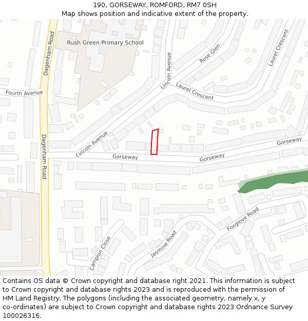 190, GORSEWAY, ROMFORD, RM7 0SH: Location map and indicative extent of plot