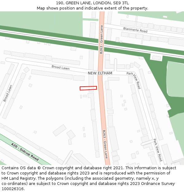 190, GREEN LANE, LONDON, SE9 3TL: Location map and indicative extent of plot