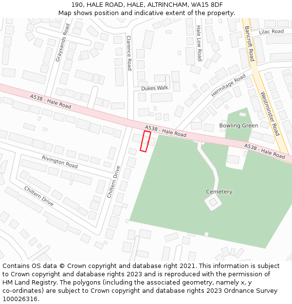 190, HALE ROAD, HALE, ALTRINCHAM, WA15 8DF: Location map and indicative extent of plot