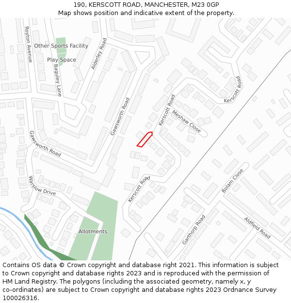 190, KERSCOTT ROAD, MANCHESTER, M23 0GP: Location map and indicative extent of plot