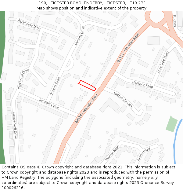 190, LEICESTER ROAD, ENDERBY, LEICESTER, LE19 2BF: Location map and indicative extent of plot