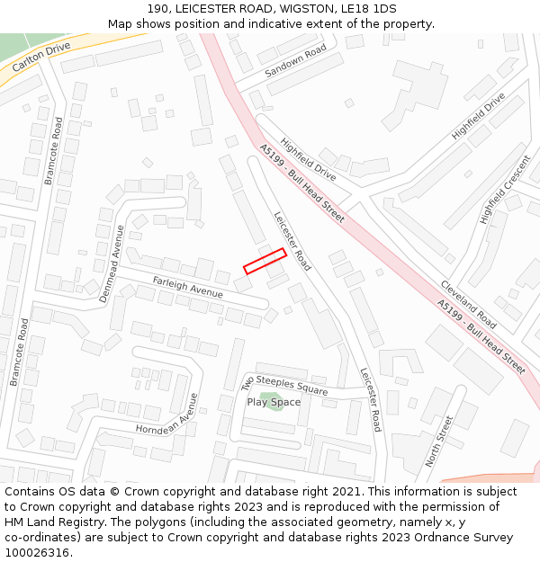 190, LEICESTER ROAD, WIGSTON, LE18 1DS: Location map and indicative extent of plot
