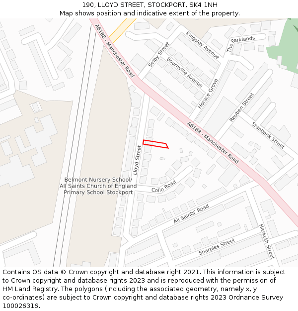 190, LLOYD STREET, STOCKPORT, SK4 1NH: Location map and indicative extent of plot