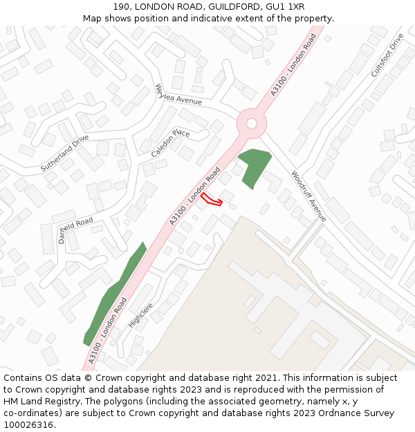 190, LONDON ROAD, GUILDFORD, GU1 1XR: Location map and indicative extent of plot