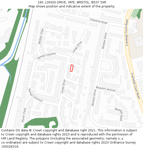 190, LONGS DRIVE, YATE, BRISTOL, BS37 5XR: Location map and indicative extent of plot
