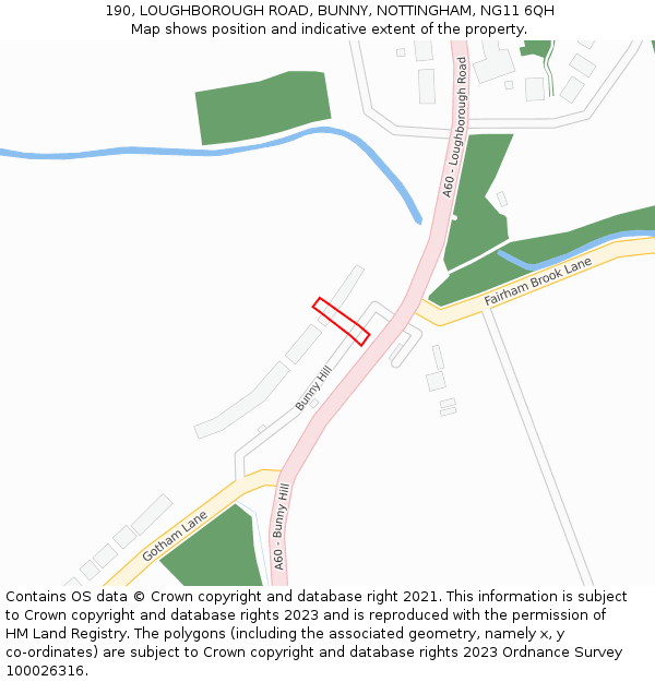 190, LOUGHBOROUGH ROAD, BUNNY, NOTTINGHAM, NG11 6QH: Location map and indicative extent of plot