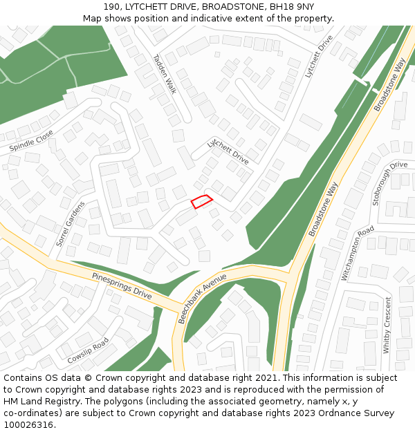 190, LYTCHETT DRIVE, BROADSTONE, BH18 9NY: Location map and indicative extent of plot