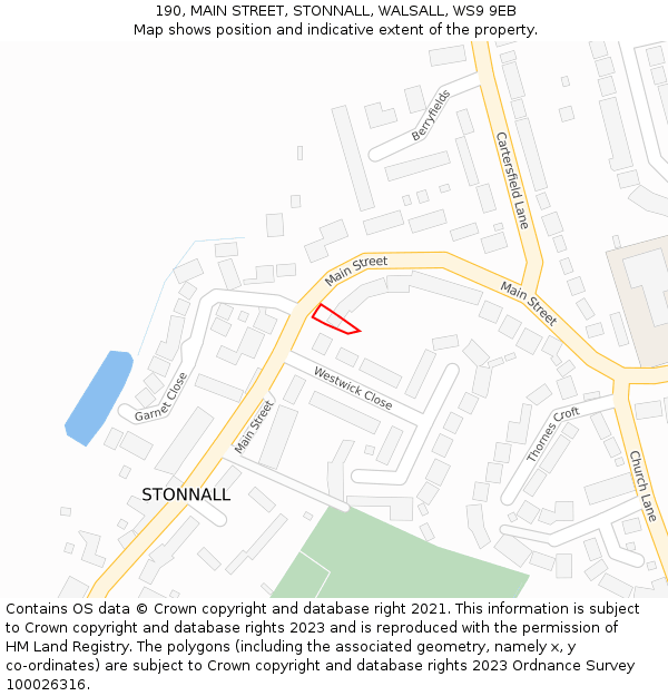 190, MAIN STREET, STONNALL, WALSALL, WS9 9EB: Location map and indicative extent of plot