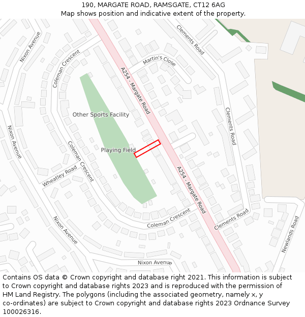 190, MARGATE ROAD, RAMSGATE, CT12 6AG: Location map and indicative extent of plot