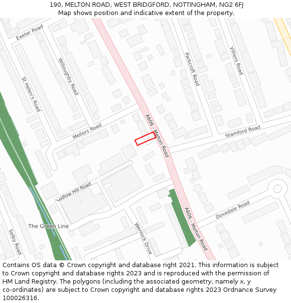 190, MELTON ROAD, WEST BRIDGFORD, NOTTINGHAM, NG2 6FJ: Location map and indicative extent of plot