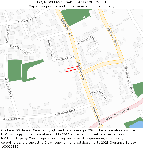 190, MIDGELAND ROAD, BLACKPOOL, FY4 5HH: Location map and indicative extent of plot