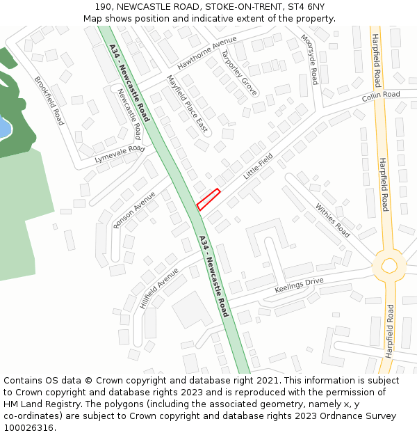 190, NEWCASTLE ROAD, STOKE-ON-TRENT, ST4 6NY: Location map and indicative extent of plot