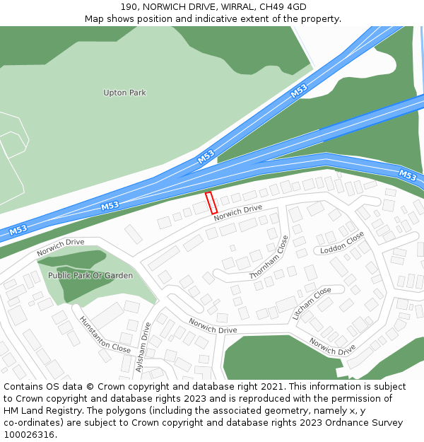 190, NORWICH DRIVE, WIRRAL, CH49 4GD: Location map and indicative extent of plot