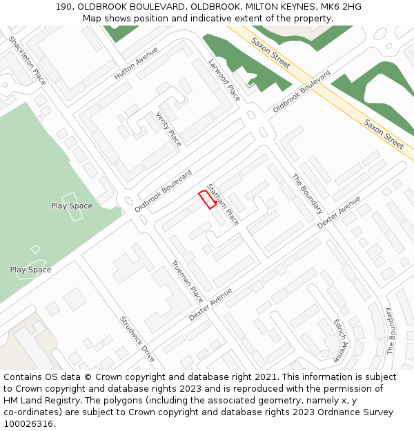 190, OLDBROOK BOULEVARD, OLDBROOK, MILTON KEYNES, MK6 2HG: Location map and indicative extent of plot