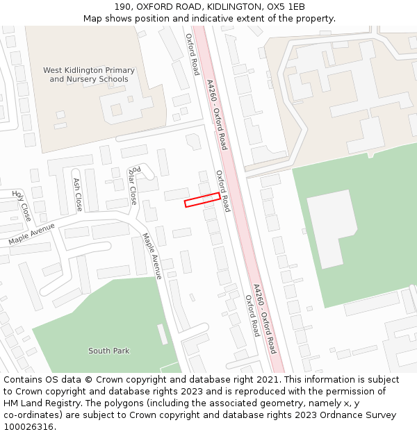 190, OXFORD ROAD, KIDLINGTON, OX5 1EB: Location map and indicative extent of plot