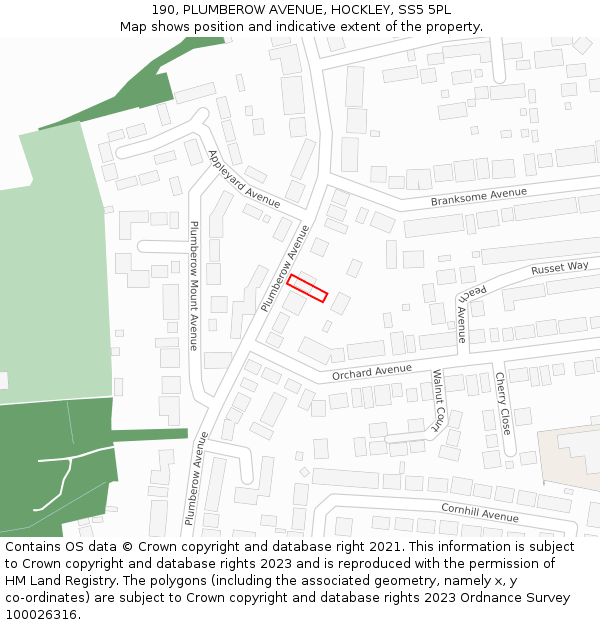 190, PLUMBEROW AVENUE, HOCKLEY, SS5 5PL: Location map and indicative extent of plot