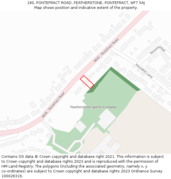 190, PONTEFRACT ROAD, FEATHERSTONE, PONTEFRACT, WF7 5AJ: Location map and indicative extent of plot