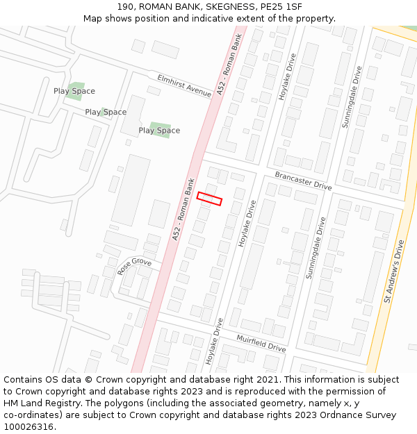 190, ROMAN BANK, SKEGNESS, PE25 1SF: Location map and indicative extent of plot