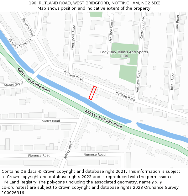 190, RUTLAND ROAD, WEST BRIDGFORD, NOTTINGHAM, NG2 5DZ: Location map and indicative extent of plot