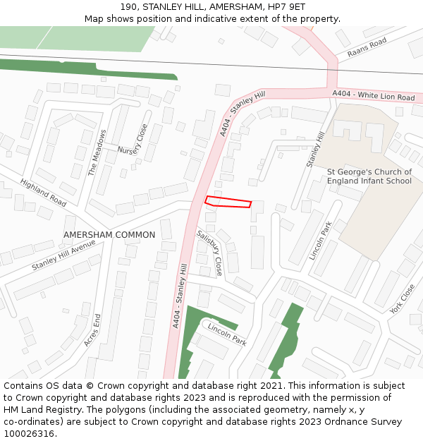 190, STANLEY HILL, AMERSHAM, HP7 9ET: Location map and indicative extent of plot