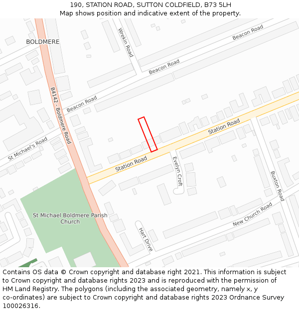 190, STATION ROAD, SUTTON COLDFIELD, B73 5LH: Location map and indicative extent of plot