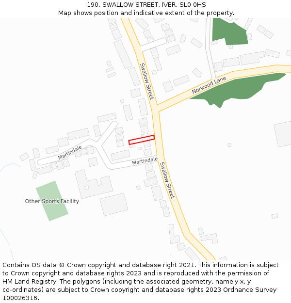 190, SWALLOW STREET, IVER, SL0 0HS: Location map and indicative extent of plot