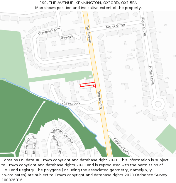 190, THE AVENUE, KENNINGTON, OXFORD, OX1 5RN: Location map and indicative extent of plot