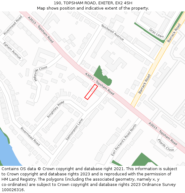 190, TOPSHAM ROAD, EXETER, EX2 4SH: Location map and indicative extent of plot