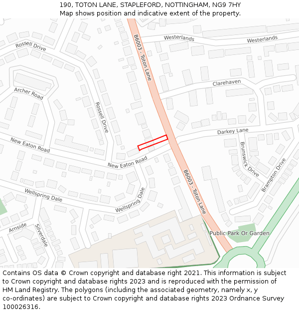 190, TOTON LANE, STAPLEFORD, NOTTINGHAM, NG9 7HY: Location map and indicative extent of plot