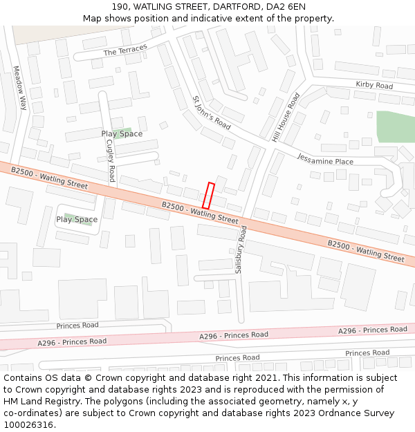 190, WATLING STREET, DARTFORD, DA2 6EN: Location map and indicative extent of plot