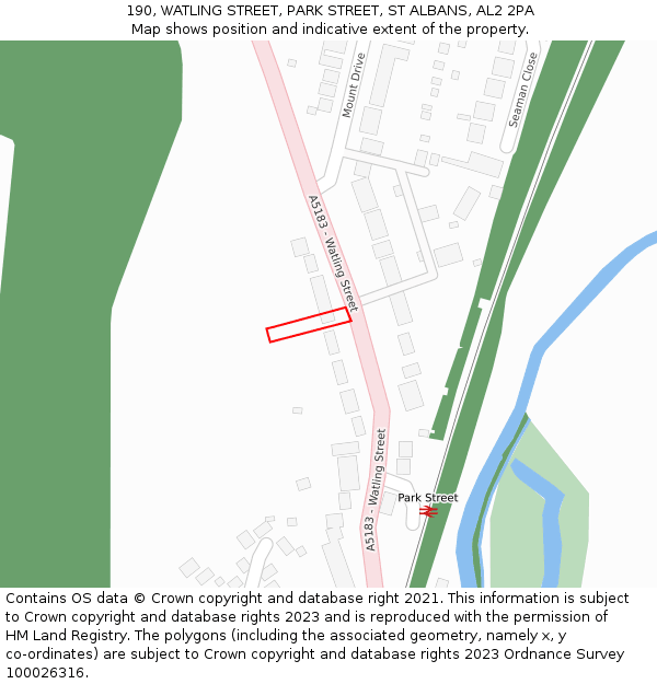 190, WATLING STREET, PARK STREET, ST ALBANS, AL2 2PA: Location map and indicative extent of plot