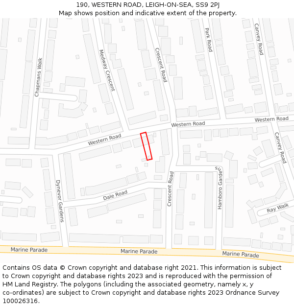 190, WESTERN ROAD, LEIGH-ON-SEA, SS9 2PJ: Location map and indicative extent of plot