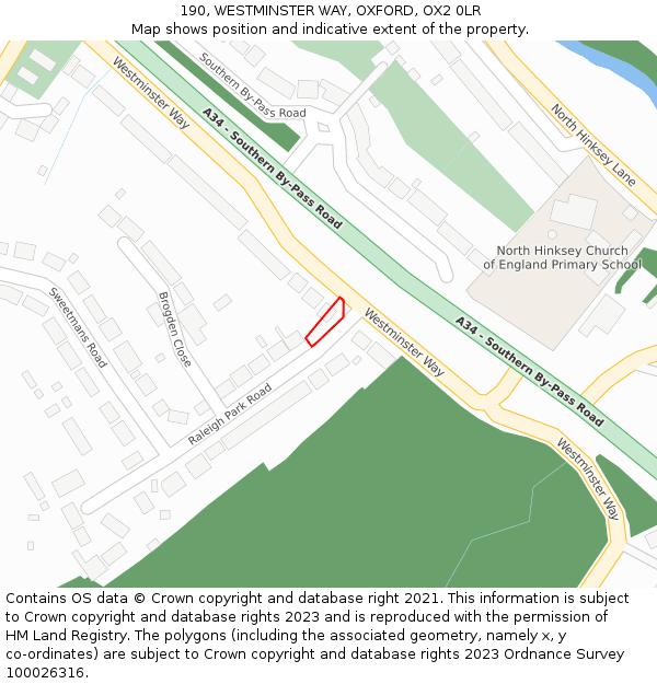 190, WESTMINSTER WAY, OXFORD, OX2 0LR: Location map and indicative extent of plot