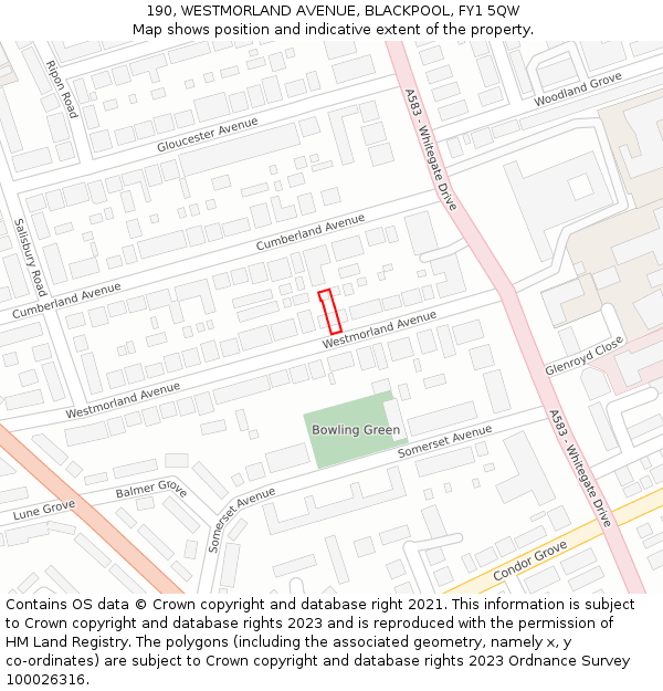 190, WESTMORLAND AVENUE, BLACKPOOL, FY1 5QW: Location map and indicative extent of plot