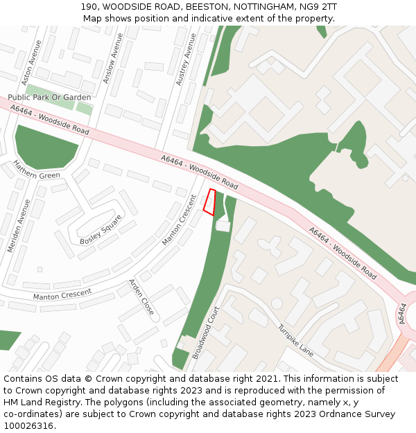 190, WOODSIDE ROAD, BEESTON, NOTTINGHAM, NG9 2TT: Location map and indicative extent of plot