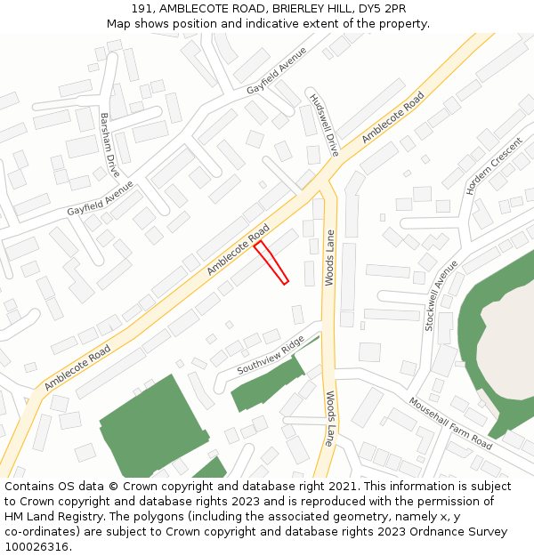 191, AMBLECOTE ROAD, BRIERLEY HILL, DY5 2PR: Location map and indicative extent of plot