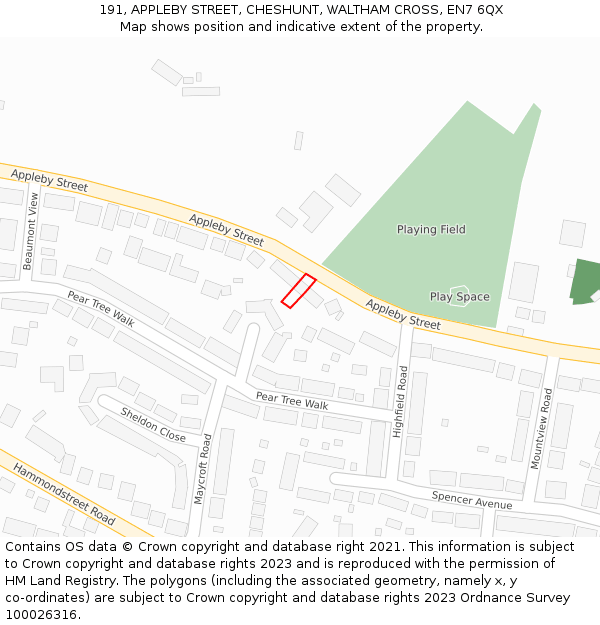 191, APPLEBY STREET, CHESHUNT, WALTHAM CROSS, EN7 6QX: Location map and indicative extent of plot