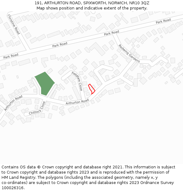 191, ARTHURTON ROAD, SPIXWORTH, NORWICH, NR10 3QZ: Location map and indicative extent of plot