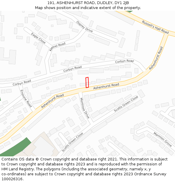 191, ASHENHURST ROAD, DUDLEY, DY1 2JB: Location map and indicative extent of plot