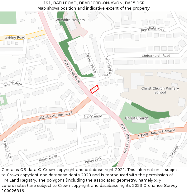 191, BATH ROAD, BRADFORD-ON-AVON, BA15 1SP: Location map and indicative extent of plot