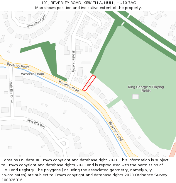 191, BEVERLEY ROAD, KIRK ELLA, HULL, HU10 7AG: Location map and indicative extent of plot