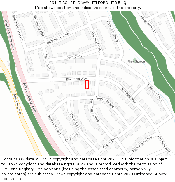 191, BIRCHFIELD WAY, TELFORD, TF3 5HQ: Location map and indicative extent of plot