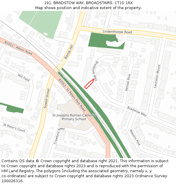 191, BRADSTOW WAY, BROADSTAIRS, CT10 1AX: Location map and indicative extent of plot