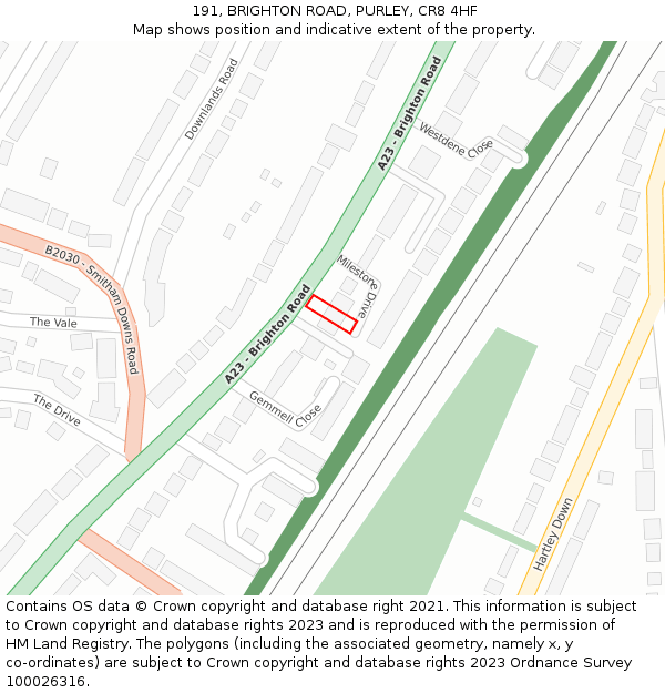 191, BRIGHTON ROAD, PURLEY, CR8 4HF: Location map and indicative extent of plot