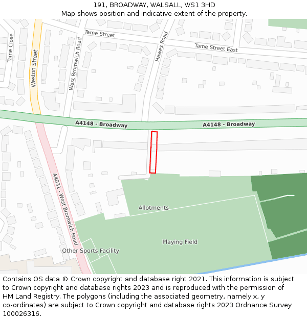 191, BROADWAY, WALSALL, WS1 3HD: Location map and indicative extent of plot