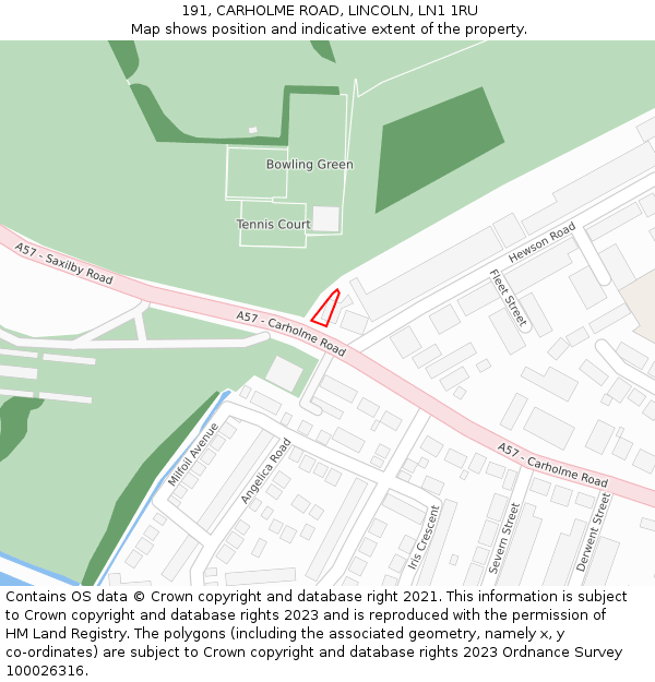 191, CARHOLME ROAD, LINCOLN, LN1 1RU: Location map and indicative extent of plot