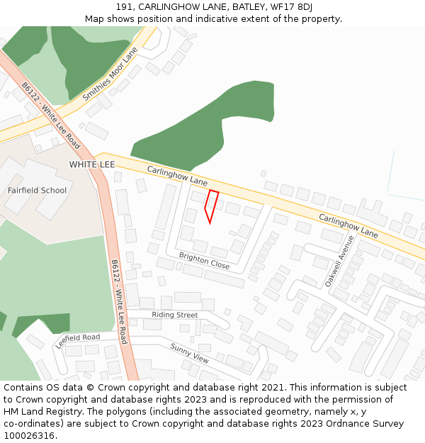 191, CARLINGHOW LANE, BATLEY, WF17 8DJ: Location map and indicative extent of plot